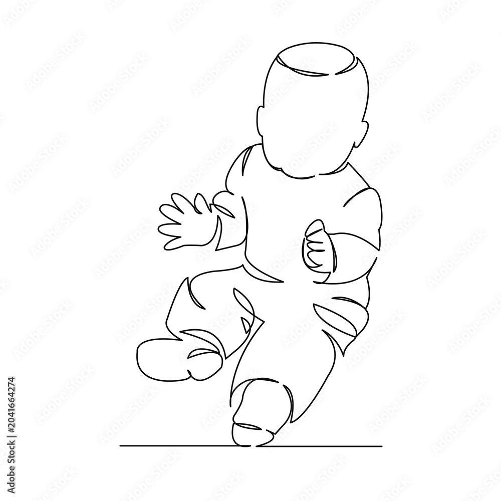 Fototapeta premium One continuous single drawing line art flat doodle people, baby, happy, child, family, love. Isolated image hand draw contour on a white background 