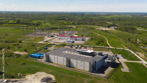 Bild auf Leinwand Modern data center complex connecting with a high voltage electrical substation,
