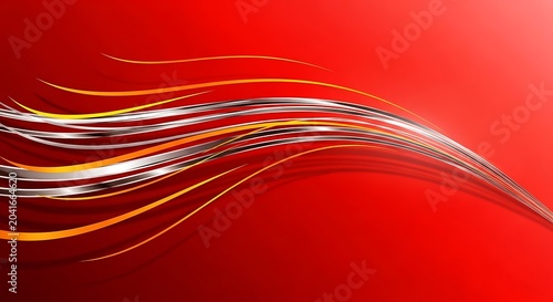 Dynamic Silver and Gold Wave Lines Flowing Across Red Abstract Background