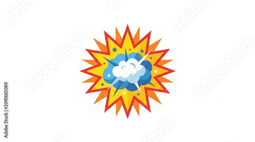 Photos Explosion comic book style burst effect with clouds.