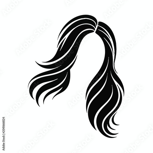 Black hair, long hair, wavy hair, hairstyle, vector icon, hair illustration, beauty symbol