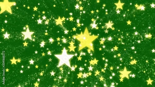 Abstract green background animation with many yellow and white stars, suitable for Christmas or holiday greetings and presentations.
