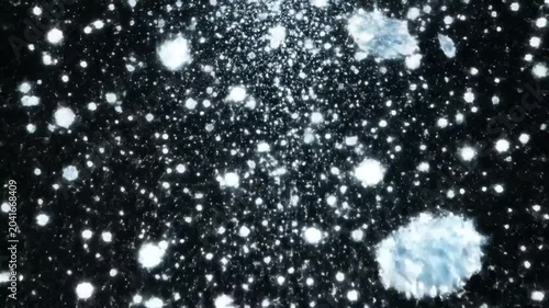 Abstract shimmering particles slowly floating upwards against a black background, simulating stardust