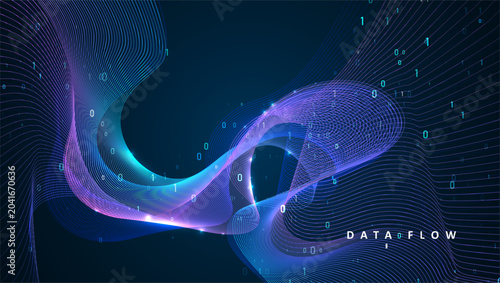 Particles dynamic line flow. Big data code representation. Data connection speed line. Futuristic network representation. Graphic concept for your design