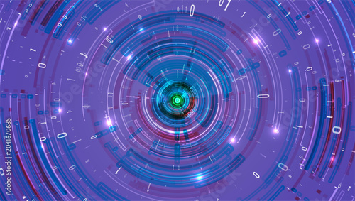 Abstract big data visualization. Light circles with sparks. Graphic concept for design
