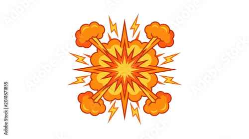 Photos Explosion comic book style with lightning bolts and smoke.