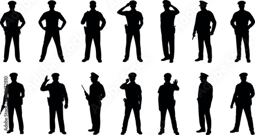 Foto Police officer silhouette set vector law enforcement cop security guard standing
