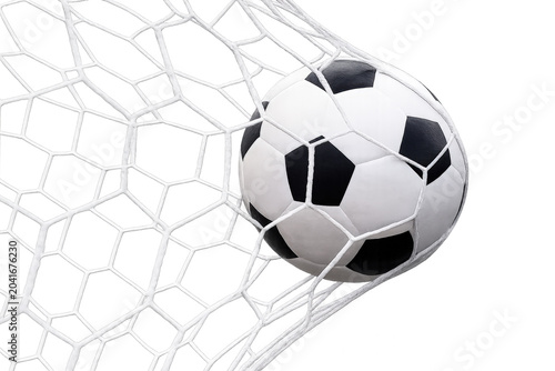 Exciting world cup soccer football hitting goal net on transparency background conveying pure triumph and athletic victory during thrilling competitive championship match game event