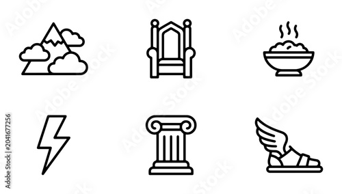 Tableau sur toile Mythology Icons: Greek Gods, Olympus, Ancient Symbols, Power, Royalty, Food, Tra
