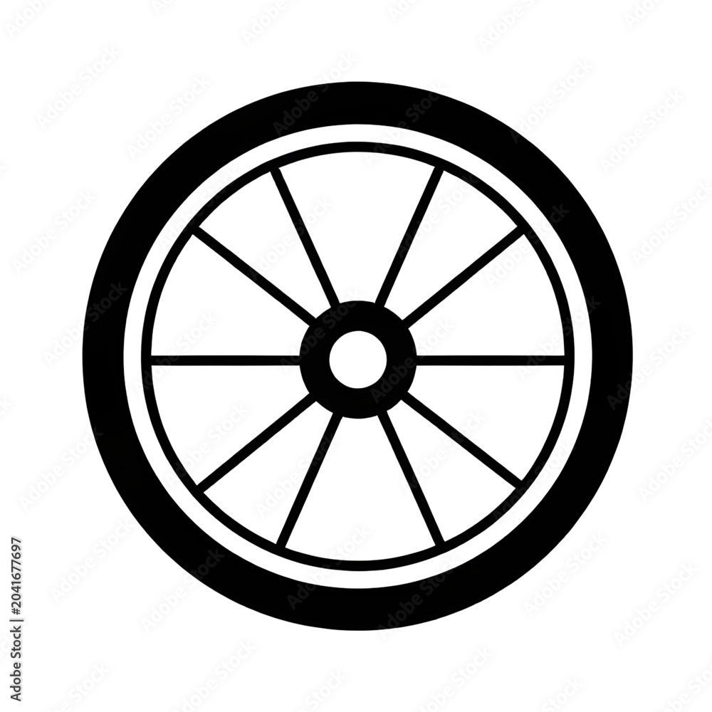 Fototapeta premium spokedwheel, spokedwheelicon, wheelicon, wheel, rim, spokes, circular, transport, vehicle, bicycle, cart, rotation, motion, engineering, mechanical, outline, lineicon, vector, illustration
