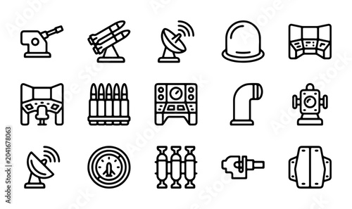 Картината върху платно Military Technology Icons, War Equipment Vector Set, Defense System Graphics, Ar