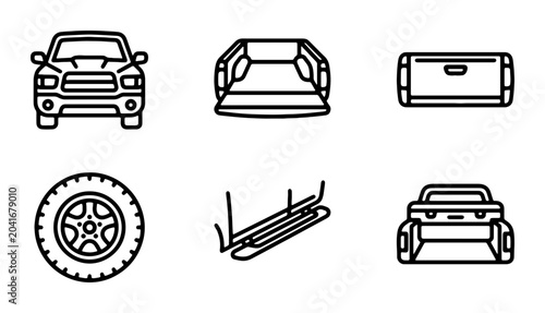 Pickup Truck Icons, Vehicle Parts Set, Automotive Components Collection, Truck Accessories