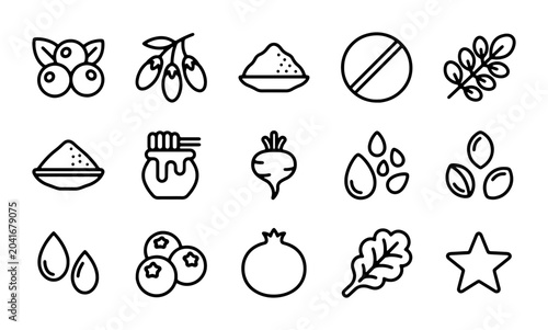 Healthy Food Icons, Superfoods, Ingredients, Nutrition, Organic Elements, Vector Set