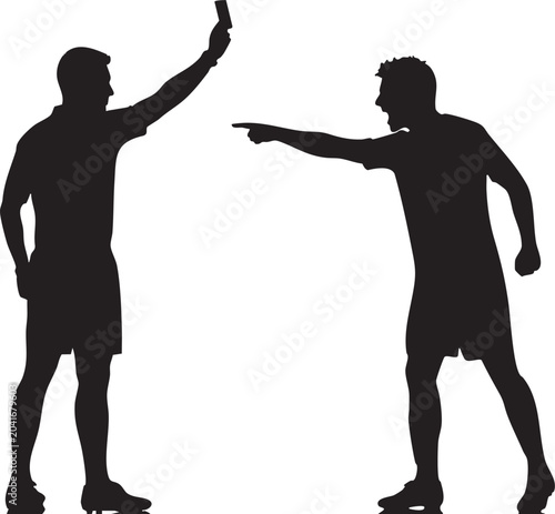 Foto Soccer Referee Showing Red Card to Angry Football Player Silhouette Illustration