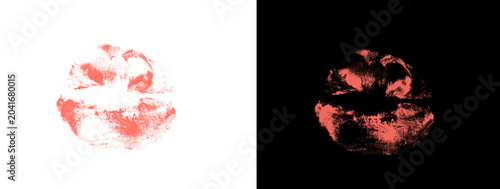 Foto Dramatic Red Lipstick Kiss Print with Puckered Open Lips and Rich Detail Dual Ba