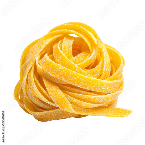 Fresh yellow pasta nest isolated on white background minimalist food styling