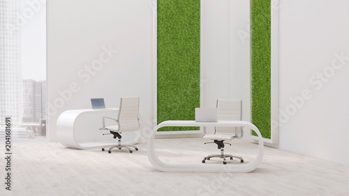 Modern office with living wall, 3D Rendering