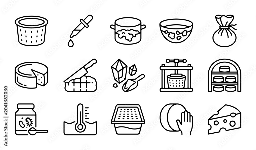 Αυτοκόλλητο Artisan Cheese Making Icons, Dairy Production Equipment, Food Crafting Tools, Ve