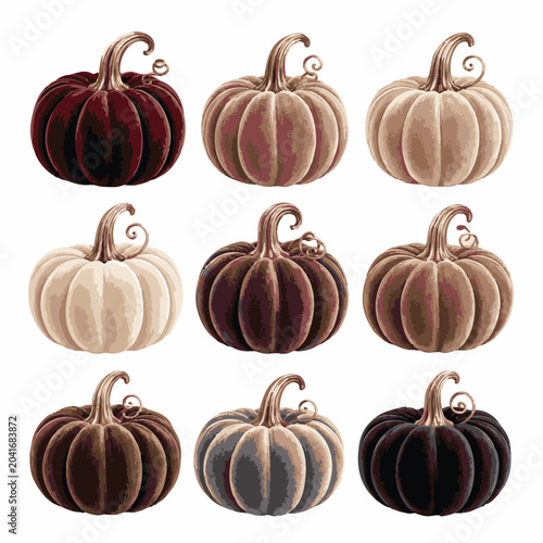 Autumn pumpkins, fall harvest, colorful gourds, vegetable icons
