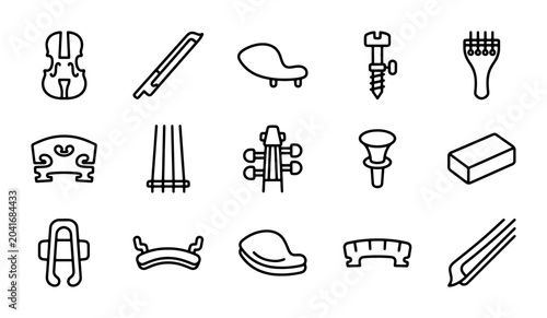 Foto Violin Parts Icons Set, String Instrument Accessories, Music Equipment Graphics