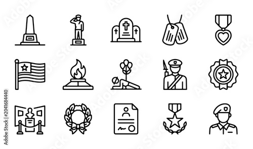 Canvas Print Military Memorial Icons, Veteran Symbols, Remembrance Graphics, Patriotism Vecto