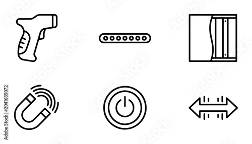 Fotografie Technology Icons: Thermometer, Power Button, Magnet, Arrows, 6 Elements Vector S