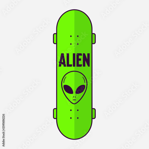 Green Alien Skateboard Graphic Design.