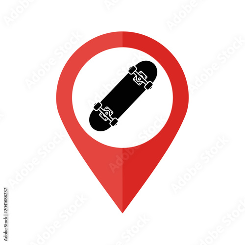 Skateboard Icon Inside Red Location Pin.