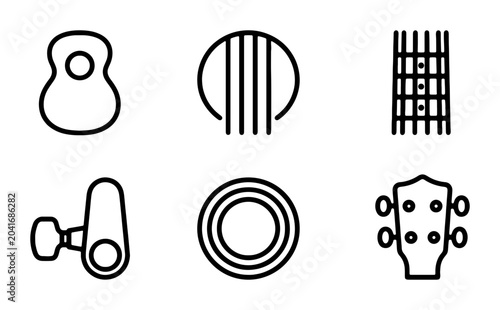 Bilde på lerret Acoustic Guitar Parts Icons, Musical Instrument Elements, Vector Graphics Set