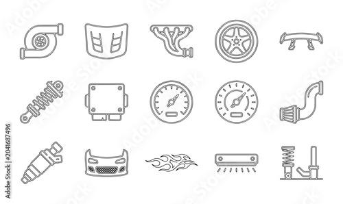 Foto Automotive Parts Icons, Car Performance Components, Vehicle Tuning Elements, 15
