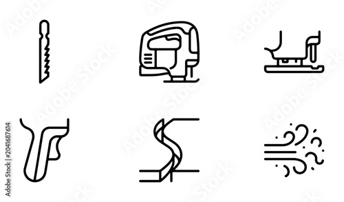 Slika na platnu Jigsaw Tool Icons, Wood Cutting Blades, Power Saw Equipment, Workshop Elements