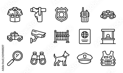 Foto Security Icons Set: Police, Surveillance, Protection, Law Enforcement Vector Ico