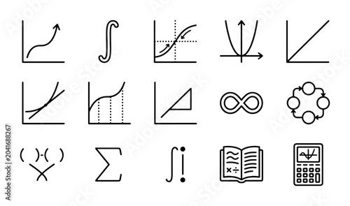 Bild auf Leinwand Math Symbols and Graphs Vector Icons, Calculus and Algebra Elements, Education a