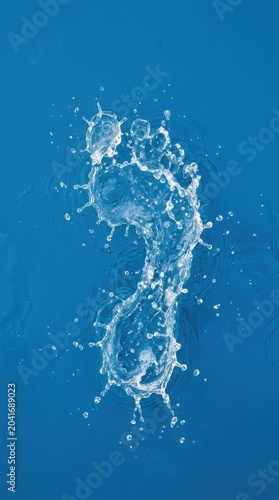 Water splash shaped like human footprint. Concept of human impact on marine environment and nature conservation. Ecological awareness illustration for World Oceans Day awareness campaign.