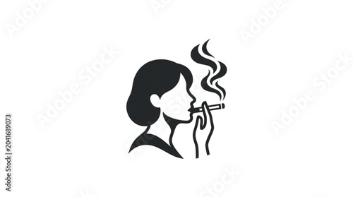 Photos Woman Smoking Cigarette Silhouette with Smoke Wisps.