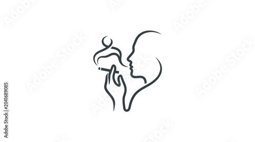 Schilderij op canvas Woman smoking a cigarette in profile line art.
