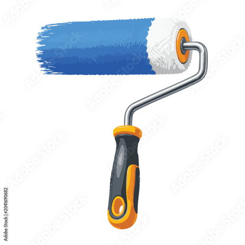 Paint Roller, Blue Paint Roller, Painting Tool, Vector Illustration
