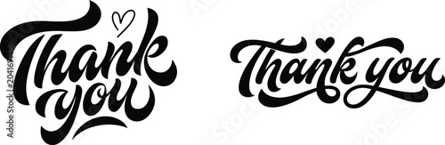 Set of two thank you hand lettering phrases with hearts