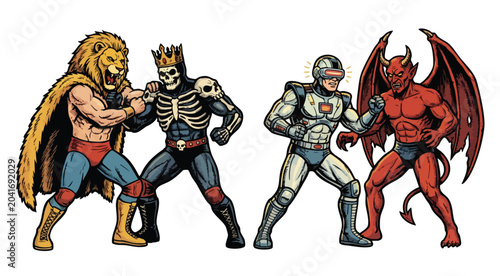 Photos Colorful illustration of fantasy characters in a comic style showdown