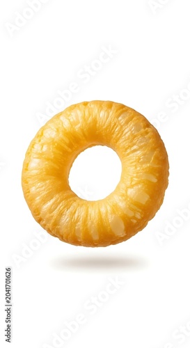 Juicy Pineapple Ring Floating on Clean White Background