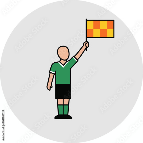 Assistant Referee Linesman Holding Checkered Flag Vector Illustration