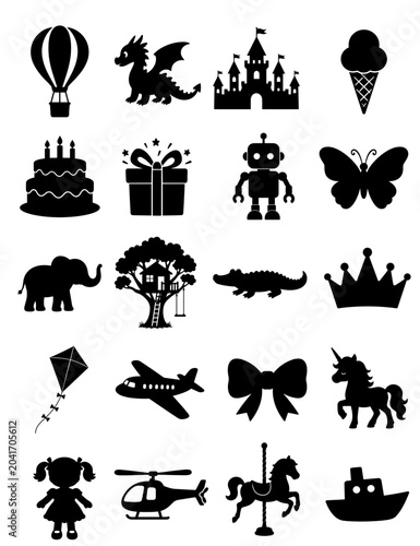 20 psc set of Various silhouettes vector icons for children's celebration themes  
