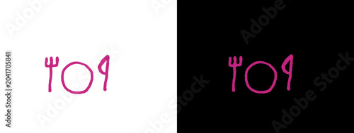 Photos Pink Neon 109 or Abstract Number Symbol Icon on White and Black Split Backgrou