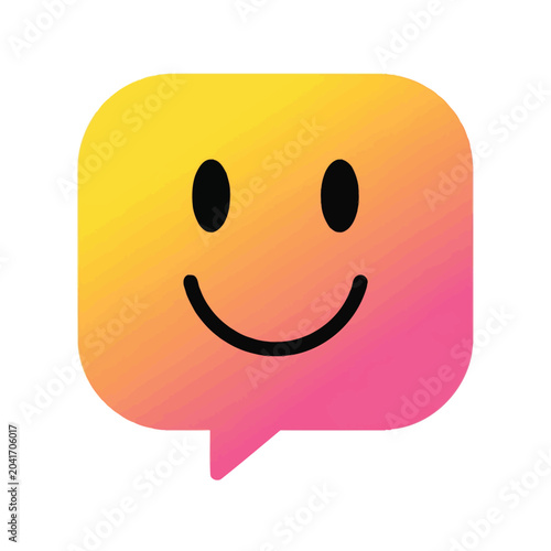 Smiling face emoticon in speech bubble.