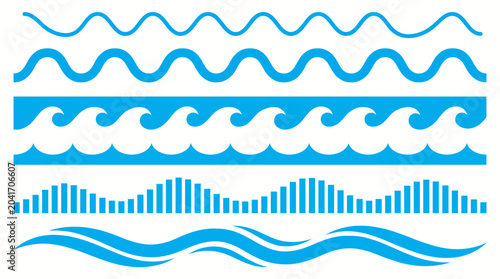Blue wave pattern set with decorative ocean motifs for backgrounds, banners, and web and print design assets