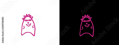 Quadro em tela Pink Cartoon Monster on White and Black Background