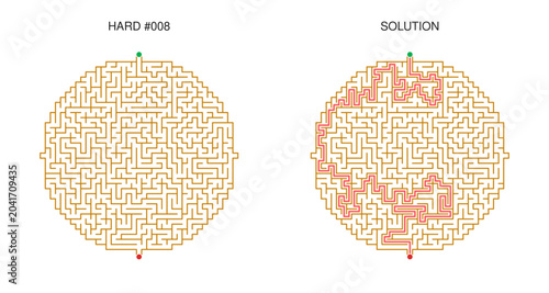 Schilderij op canvas Circular Maze Puzzle Collection with Solutions