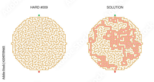 Canvas Print Circular Maze Puzzle Collection with Solutions