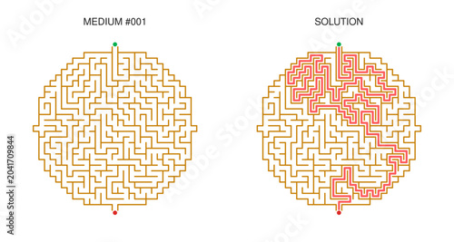 Canvas Print Circular Maze Puzzle Collection with Solutions