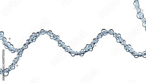 A wavy line of clear bubbles floating in mid-air against a white background